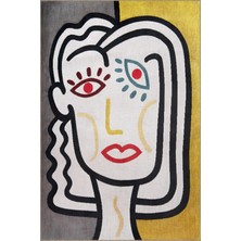 Rugs Modern Sarı Bej Temalı Sürrealist Kadın Yüzü Desenli Kreatif Modern Dekoratif Halı 2194