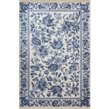 Rugs Modern Koyu Mavi Temalı Çiçek ve Gül Desenli Kreatif Modern Dekoratif Halı 2567