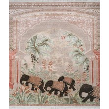 Rugs Modern Pudra Filler ve Palmiye Figürlü Dokuma Taban Dekoratif Halı 1740