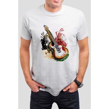 T-35 Gitar Baskılı Beyaz Unisex T-Shirt C970