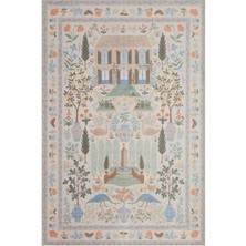 Rugs Modern Floral Bej Ev ve Botanik Tema Renkli Dokuma Taban Halı 1314