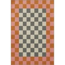 Rugs Modern Turuncu Kareli Geometrik Renkli Desenli Yıkanabilir Dekoratif Halı MIRAVIP8065