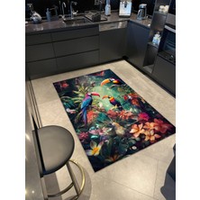 Rugs Modern Goblen Tasarım Çok Renkli Ağaç ve Tukan Kuşu Desenli Vintage Dekoratif Halı 3608