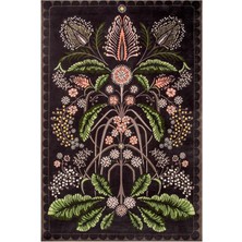 Rugs Modern Botanik Tema Floral Kahverengi Yeşil Çiçekli Etnik Halı Mira 1292