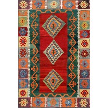 Rugs Modern Etnik Kırmızı Yeşil Çok Renkli Kilim Desen Dekoratif Halı 1701