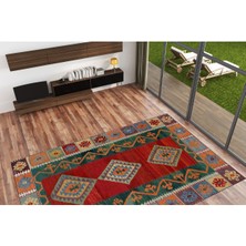 Rugs Modern Etnik Kırmızı Yeşil Çok Renkli Kilim Desen Dekoratif Halı 1701