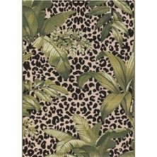 Rugs Modern Leopar ve Yaprak Desenli Dokuma Taban Dijital Baskılı Halı Mira 1438