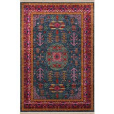 Rugs Modern Yeşil Temalı Çok Renkli Geleneksel Motif Desenli Kreatif Vintage Dekoratif Halı 2768