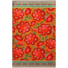 Rugs Modern Turuncu Temalı Gül Desenli Vintage Dekoratif Halı 1967