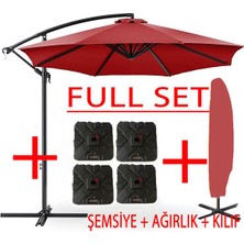 Gunbo Home 3 mt 8 Kaburga Full Demir 21 kg Kırmızı Bahçe Şemsiyesi Full Set Havuz Şemsiyesi Büyük Şemsiye