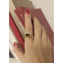 Humer Accessories Siyah Beyaz Sedef Kalp Çelik Ayarlanabilir Yüzük