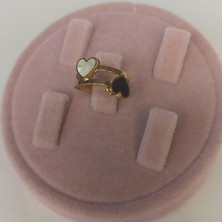 Humer Accessories Siyah Beyaz Sedef Kalp Çelik Ayarlanabilir Yüzük