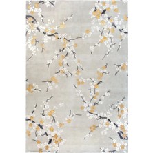 Rugs Modern Gri Dal ve Çiçek Desenli Dokuma Taban Halı 1449