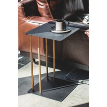 Evnalia Metal Kare Saç Tabla C-Sehpa Zigon Yan Koltuk Laptop Servis Sehpası Antrasit 35X35 Ham Ahşap Ayaklı