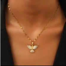 Mi Brillo Accessories Çelik Gold Zirkon Taşlı Anka Kuş Kolye