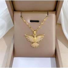Mi Brillo Accessories Çelik Gold Zirkon Taşlı Anka Kuş Kolye