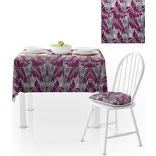 BenimOl Dal Desenli Modern Gri Zemin Mor Masa Örtüsü 140x140