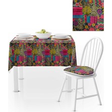 BenimOl Geometrik Desenli Renkli Fuşya Sarı Runner Masa Örtüsü 140x140