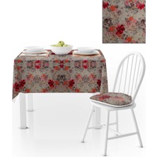 BenimOl Çiçek Desenli Krem Zemin Kırmızı ve Tonları Masa Örtüsü 140x140