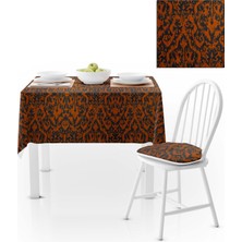 BenimOl Damask Desenli Turuncu Masa Örtüsü 140x140