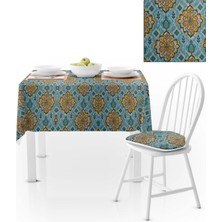 BenimOl Damask Desenli Hardal Mavi Masa Örtüsü 140x140