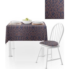 BenimOl Damask Desenli Mavi Masa Örtüsü 140x140