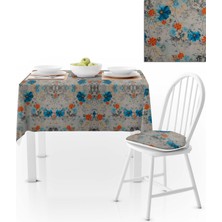 BenimOl Çiçek Desenli Mavi Turuncu Masa Örtüsü 140x220