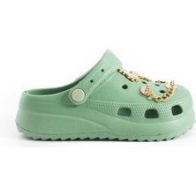 Eva Tabanlı Taşlı Kadın Terlik Yüksek Tabanı Hafif Çağla Renginde Hastane Plaj Deniz Havuz ve Günlük Kullanım Için Mükemmel