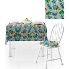BenimOl Yaprak Desenli Turuncu Yeşil Beyaz Masa Örtüsü 140x140