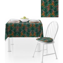 BenimOl Yeşil Yaprak Desenli Leopar Zemin Masa Örtüsü 140x220
