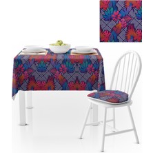 BenimOl Yaprak Desenli Dekoratif Geometrik Zemin Renkli Masa Örtüsü 140x220