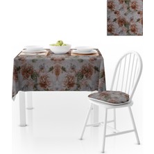 BenimOl Gül Desenki Kahverengi Yeşil Masa Örtüsü 140x140