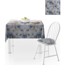 BenimOl Gül Desenli Kahve Mavi Masa Örtüsü 140x140