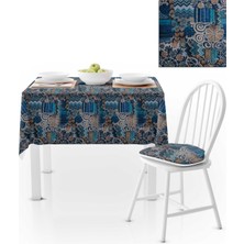 BenimOl Geometrik Desenli Renkli Mavi Lacivert Masa Örtüsü 140x140