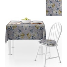BenimOl Sarmaşık Desenli Gri Zemin Hardal Krem Masa Örtüsü 140x140