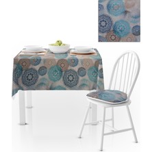 BenimOl Geometrik Desenli Yuvarlak Motifli Turkuaz Vizon Masa Örtüsü 140x140