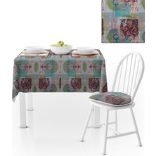 BenimOl Patchwork Desenli Motifli Turkuaz Pembe Masa Örtüsü 140x140
