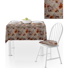 BenimOl Çiçek Desenli Turuncu Kahverengi Masa Örtüsü 140x140