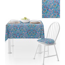 BenimOl Şal Desenli Mavi Fulya Kadife Dokulu 180x260 Masa Örtüsü