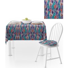 BenimOl Sıralı Yaprak Desenli Mor Yeşil Masa Örtüsü 140x140