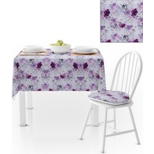 BenimOl Renkli Çiçek Desenli Mor Mürdüm Kadife Dokulu 140x180 Masa Örtüsü