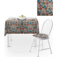 BenimOl Gül Desenli Çikolata Yapraklı Krem Turkuaz Masa Örtüsü 120x140