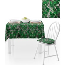 BenimOl Yaprak Desenli Zigzag Zemin Yeşil Yapraklı Siyah Masa Örtüsü 120x140