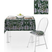 BenimOl Büyük Yaprak Desenli Kahverengi Çizgili Zemin Yeşil Masa Örtüsü 120x140