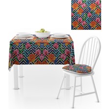 BenimOl Siyah Beyaz Zigzag Desenli Pembe Turuncu Masa Örtüsü 140x140