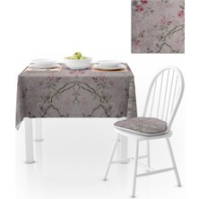 BenimOl Sarmaşık Çiçek Desenli Vizon Zemin Yeşil Yapraklı Pembe Masa Örtüsü 120x140