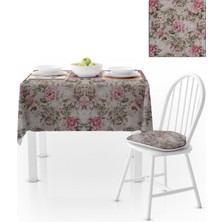 BenimOl Gül Desenli Yeşil Yapraklı Gül Kurusu Masa Örtüsü 140x180