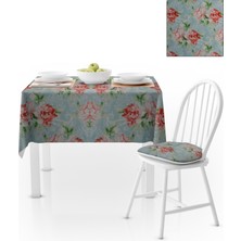 BenimOl Sarmaşık Gül Desenli Mint Zemin Kiremit Yeşil Masa Örtüsü 140x220