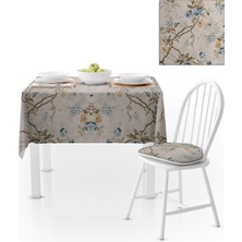 BenimOl Sarmaşık Çiçek Desenli Gri Zemin Mavi Tarçın Masa Örtüsü 140x220