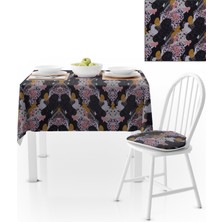 BenimOl Sulu Boya Desenli Siyah Pembe Masa Örtüsü 140x140